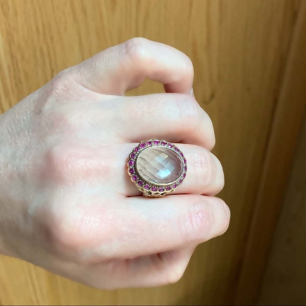 14k gold Rose cut moonstone and Ruby ring